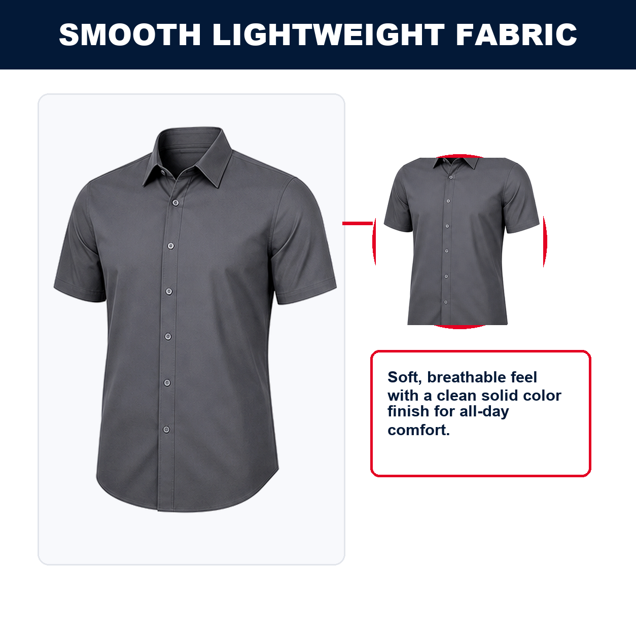Pack & Save Men's Solid Short Sleeve Button-Up Shirt, Lightweight Collared Casual Business Shirt