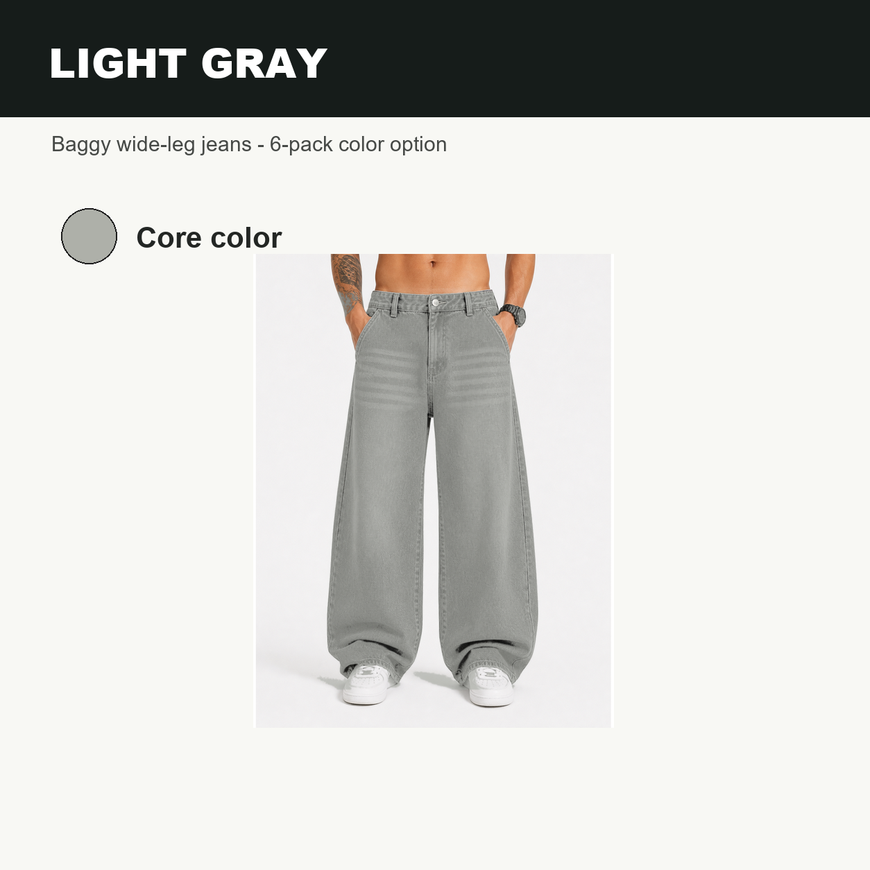 Pack & Save Men's Washed Gray Baggy Wide Leg Jeans, Relaxed Fit Streetwear Denim Pants
