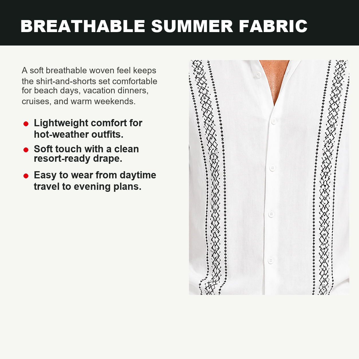 Pack & Save Men's Embroidered Resort Shirt and Shorts Set, Short Sleeve Button-Up Vacation Outfit