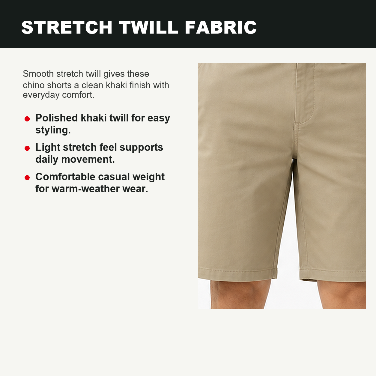 Pack & Save Men's Khaki Flat Front Chino Shorts, Stretch Casual Golf Shorts with Slant Pockets