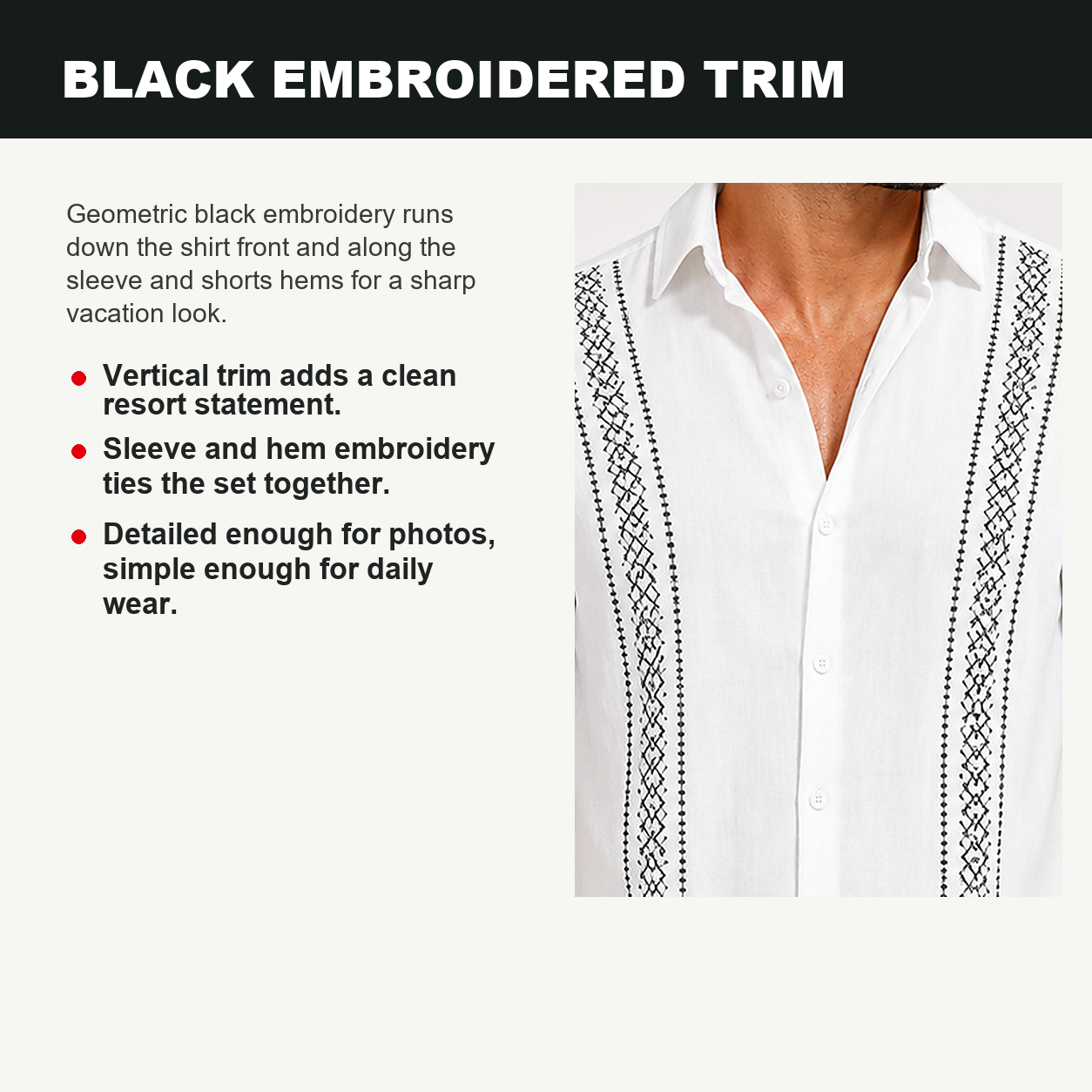 Pack & Save Men's Embroidered Resort Shirt and Shorts Set, Short Sleeve Button-Up Vacation Outfit