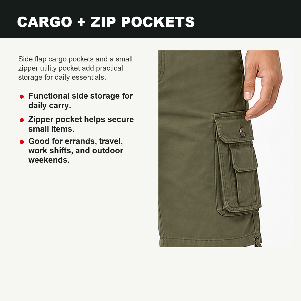 Pack & Save Men's Olive Tactical Cargo Shorts, Zip Fly Multi-Pocket Utility Summer Shorts