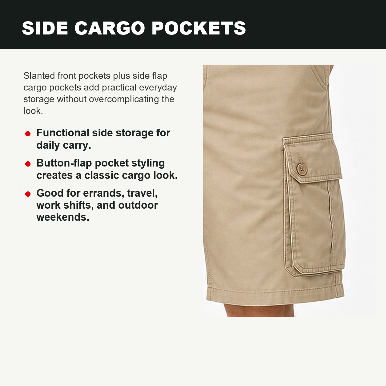 Pack & Save Men's Light Khaki Cargo Shorts, Button Fly Multi-Pocket Utility Summer Shorts