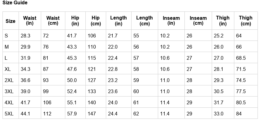 Men's button-flap cargo shorts size guide