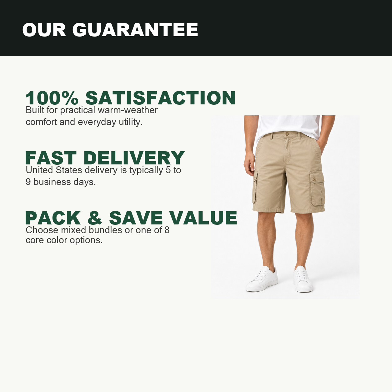 Pack & Save Men's Light Khaki Cargo Shorts, Button Fly Multi-Pocket Utility Summer Shorts