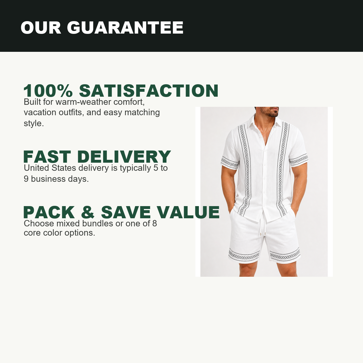 Pack & Save Men's Embroidered Resort Shirt and Shorts Set, Short Sleeve Button-Up Vacation Outfit