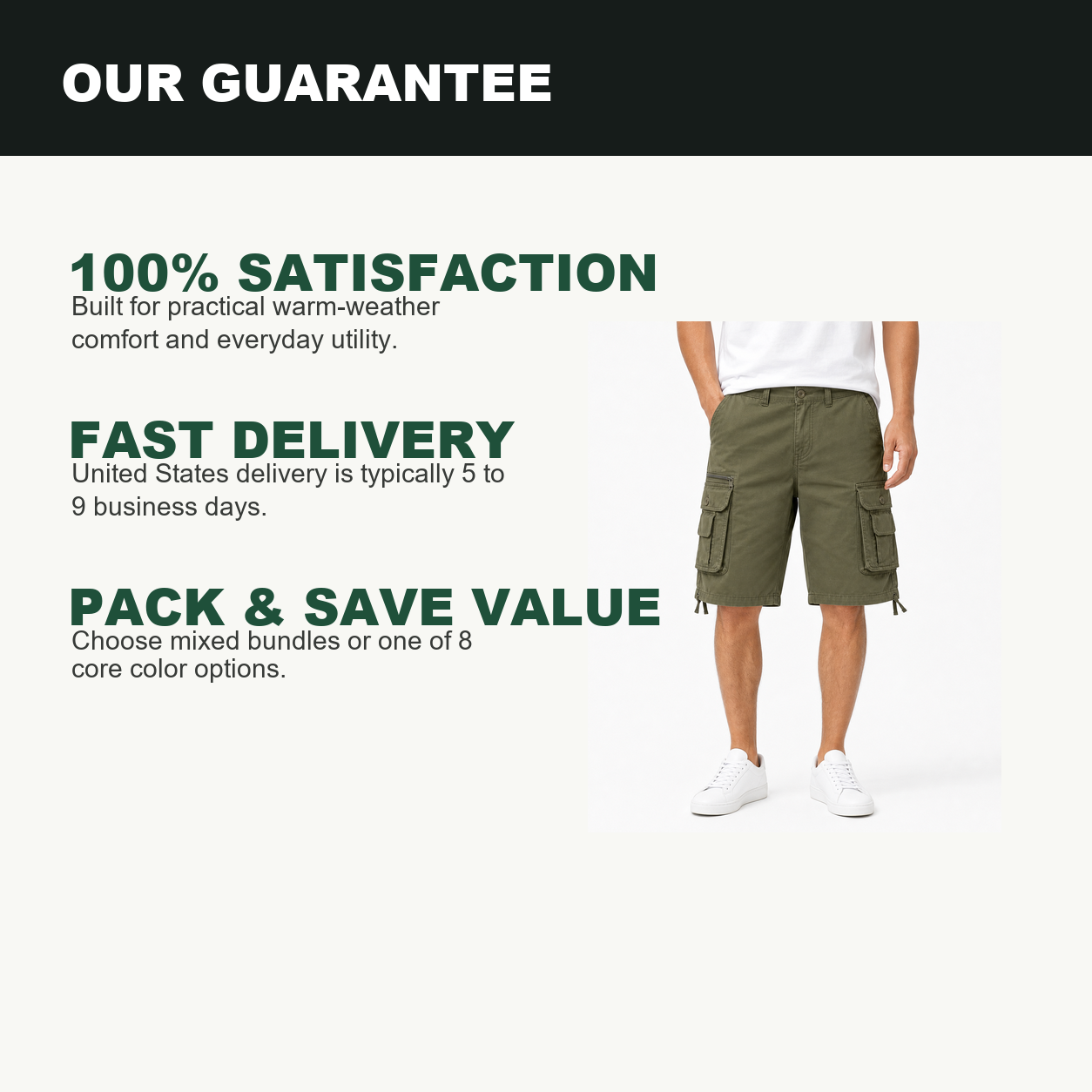 Pack & Save Men's Olive Tactical Cargo Shorts, Zip Fly Multi-Pocket Utility Summer Shorts