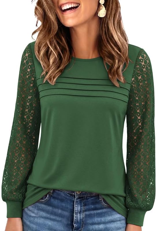 Womens Lace Long Sleeve Tops Long Sleeve Shirts Dressy Cute Fall Tops 2026 Casual T-Shirts Work Outfits Blouses