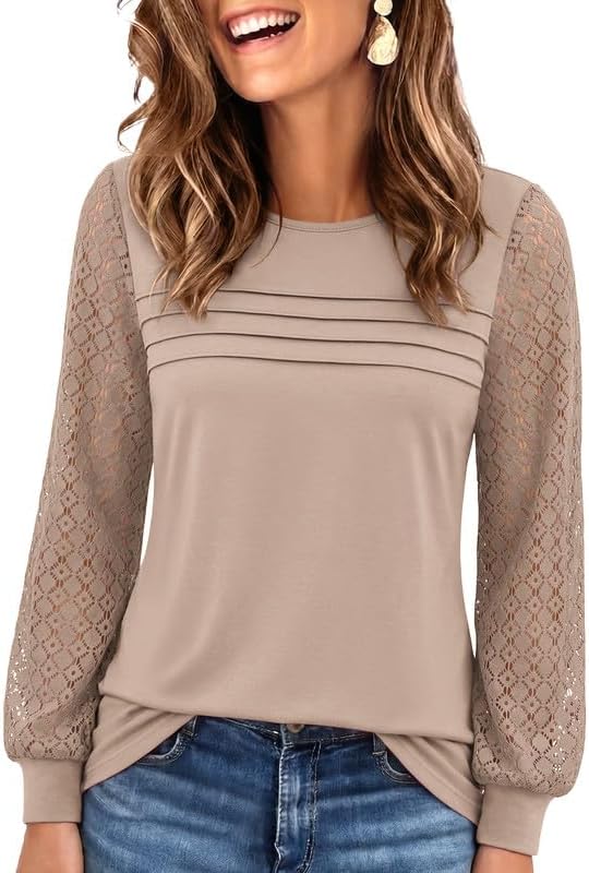Womens Lace Long Sleeve Tops Long Sleeve Shirts Dressy Cute Fall Tops 2026 Casual T-Shirts Work Outfits Blouses