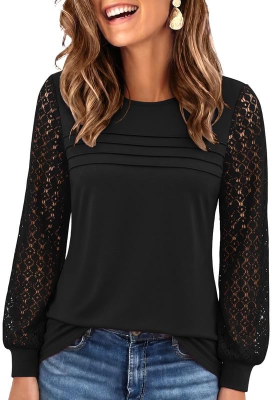 Womens Lace Long Sleeve Tops Long Sleeve Shirts Dressy Cute Fall Tops 2026 Casual T-Shirts Work Outfits Blouses