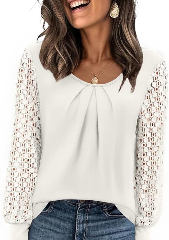 Womens Lace Long Sleeve Tops Long Sleeve Shirts Dressy Cute Fall Tops 2026 Casual T-Shirts Work Outfits Blouses