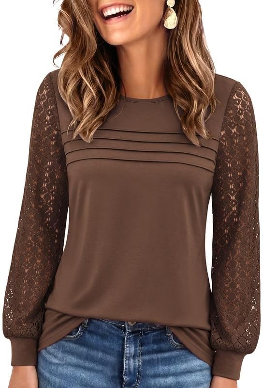 Womens Lace Long Sleeve Tops Long Sleeve Shirts Dressy Cute Fall Tops 2026 Casual T-Shirts Work Outfits Blouses