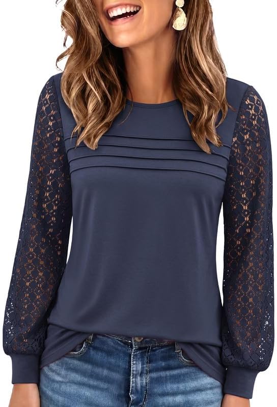 Womens Lace Long Sleeve Tops Long Sleeve Shirts Dressy Cute Fall Tops 2026 Casual T-Shirts Work Outfits Blouses