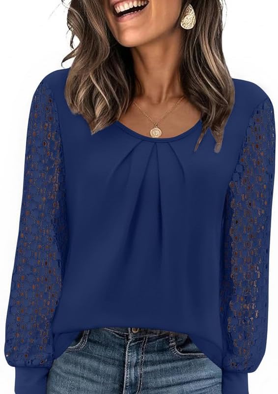 Womens Lace Long Sleeve Tops Long Sleeve Shirts Dressy Cute Fall Tops 2026 Casual T-Shirts Work Outfits Blouses
