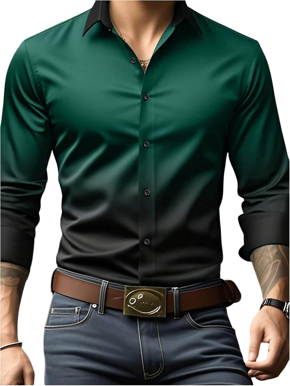 Men's Ombre Dress Shirts Casual Long Sleeve Button Down Business Shirt