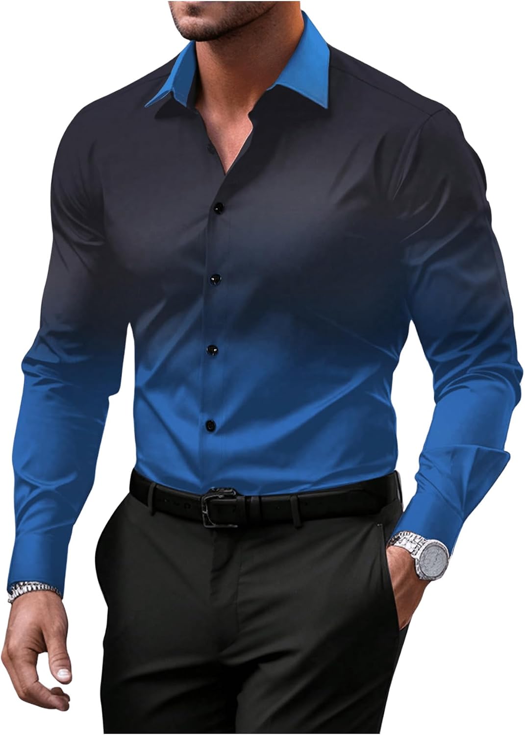 Men's Ombre Dress Shirts Casual Long Sleeve Button Down Business Shirt