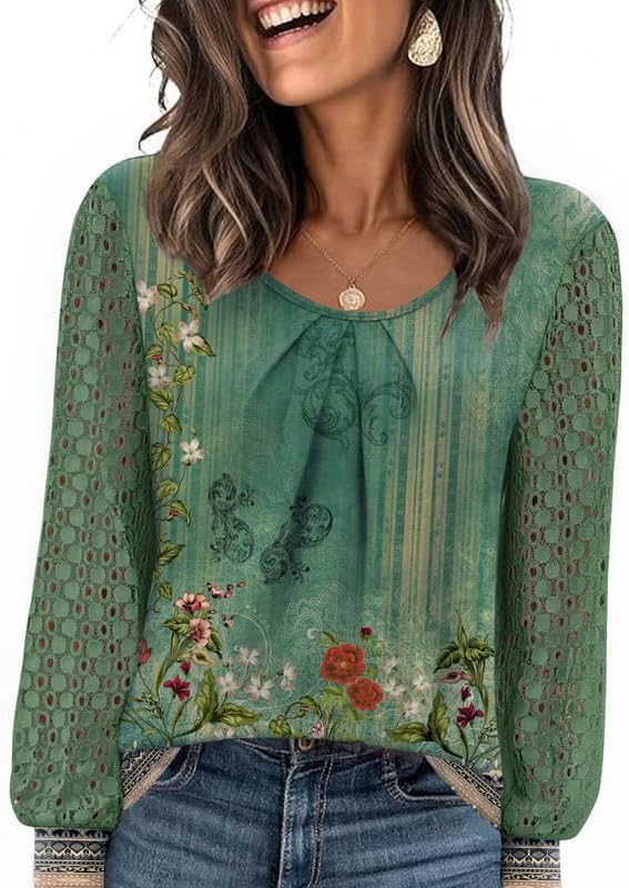 Womens Lace Long Sleeve Tops Long Sleeve Shirts Dressy Cute Fall Tops 2026 Casual T-Shirts Work Outfits Blouses