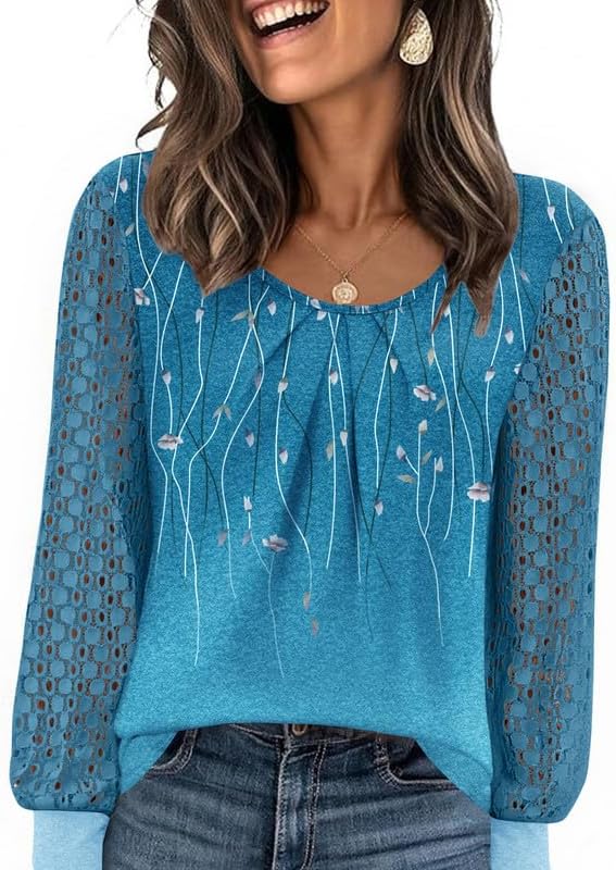 Womens Lace Long Sleeve Tops Long Sleeve Shirts Dressy Cute Fall Tops 2026 Casual T-Shirts Work Outfits Blouses