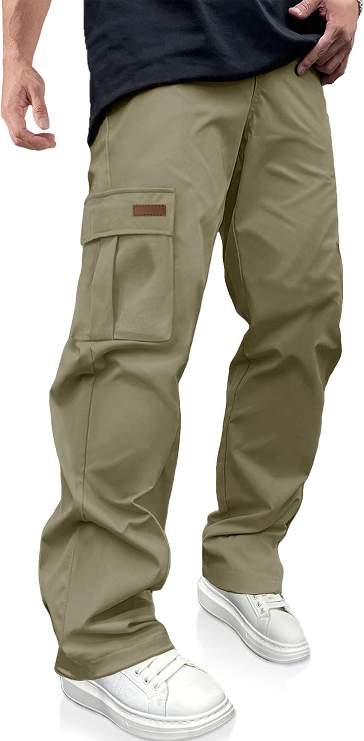 Men's Casual Cargo Pants Drawstring Hiking Workout Tactical Joggers Sweatpants for Men with Pockets