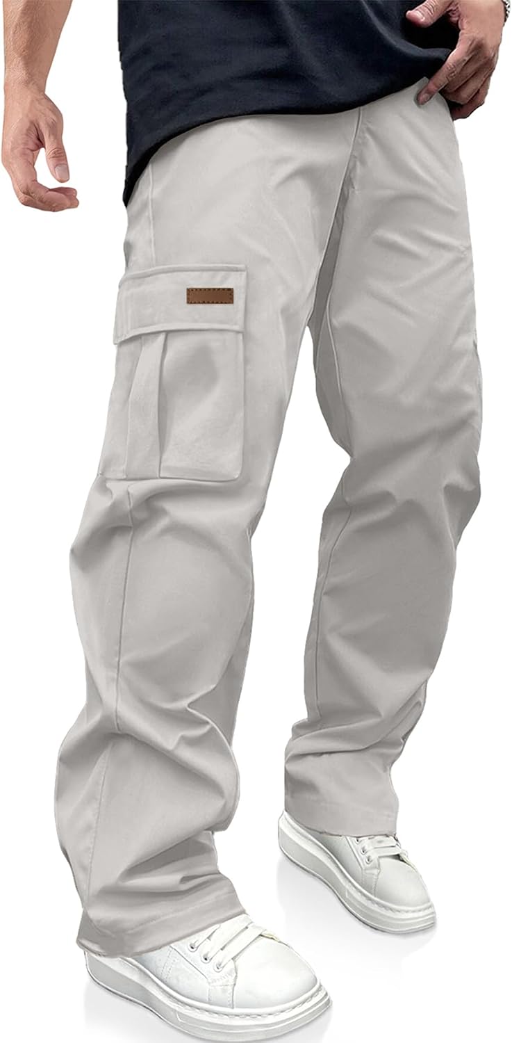 Men's Casual Cargo Pants Drawstring Hiking Workout Tactical Joggers Sweatpants for Men with Pockets