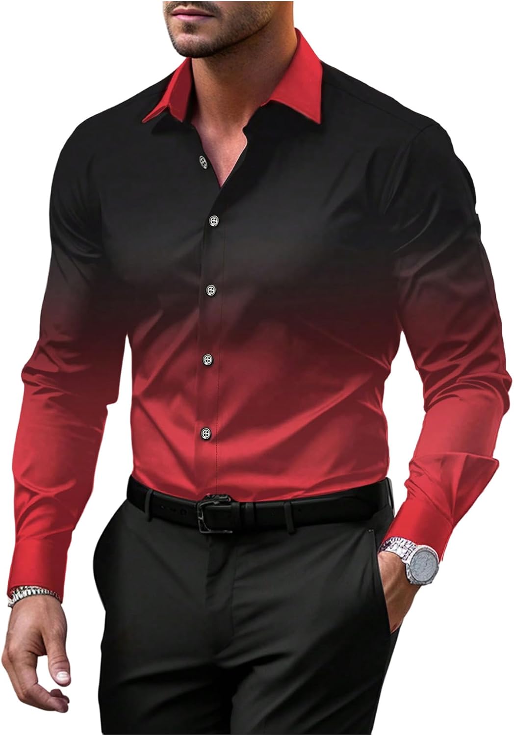 Men's Ombre Dress Shirts Casual Long Sleeve Button Down Business Shirt