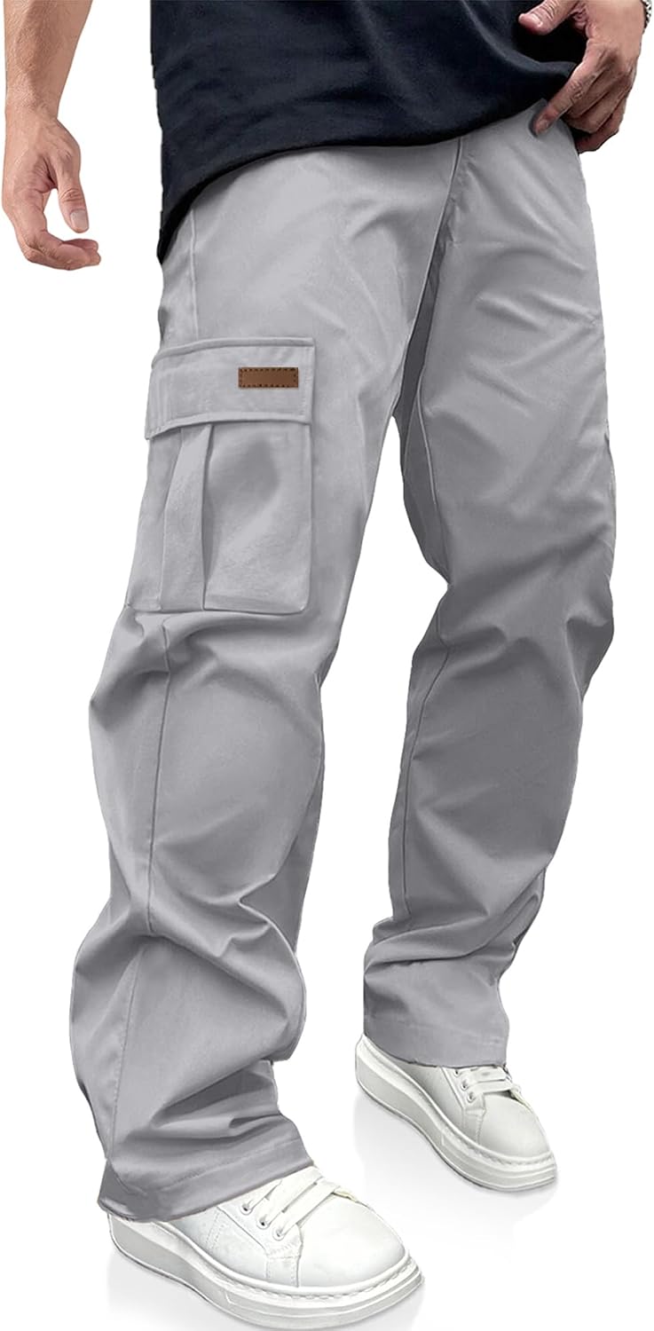 Men's Casual Cargo Pants Drawstring Hiking Workout Tactical Joggers Sweatpants for Men with Pockets