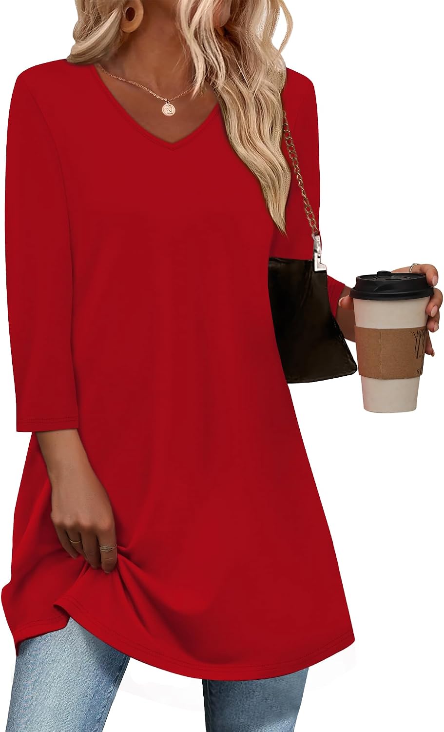 3/4 Length Sleeve Womens Tops Dressy Casual Plus Size Tunics to Wear with Leggings