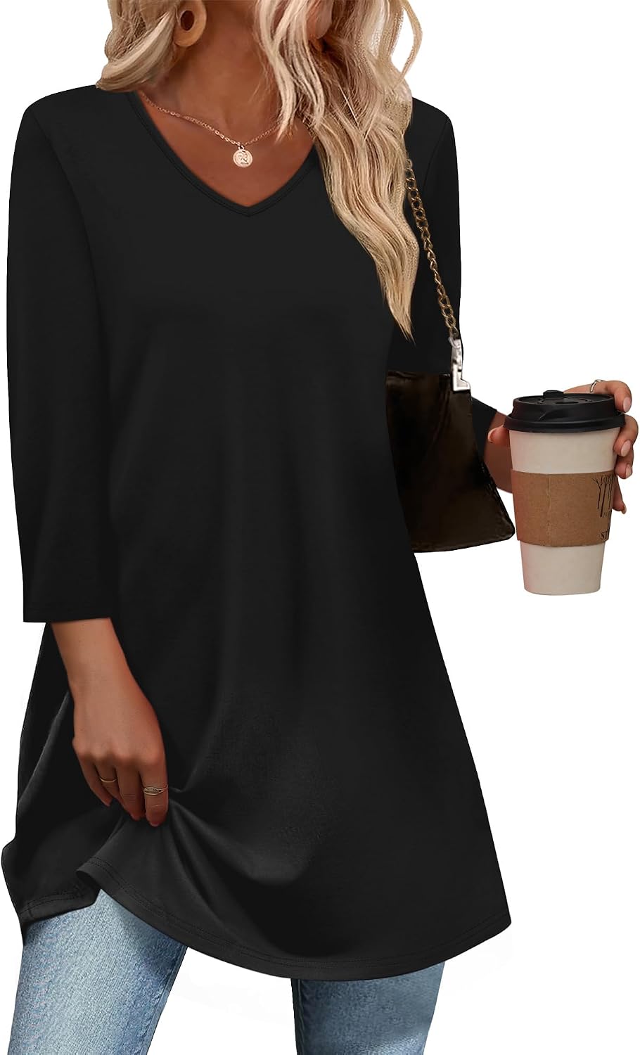 3/4 Length Sleeve Womens Tops Dressy Casual Plus Size Tunics to Wear with Leggings