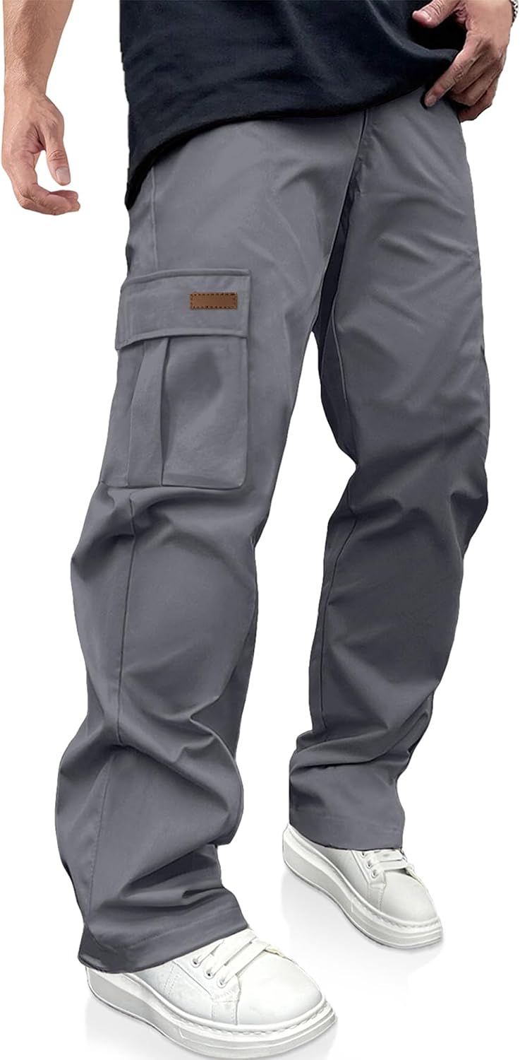 Men's Casual Cargo Pants Drawstring Hiking Workout Tactical Joggers Sweatpants for Men with Pockets