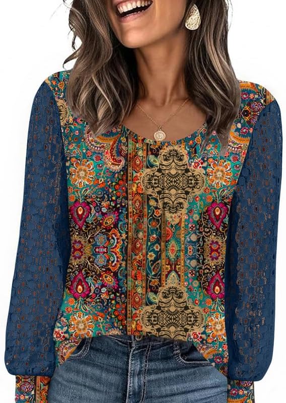 Womens Lace Long Sleeve Tops Long Sleeve Shirts Dressy Cute Fall Tops 2026 Casual T-Shirts Work Outfits Blouses