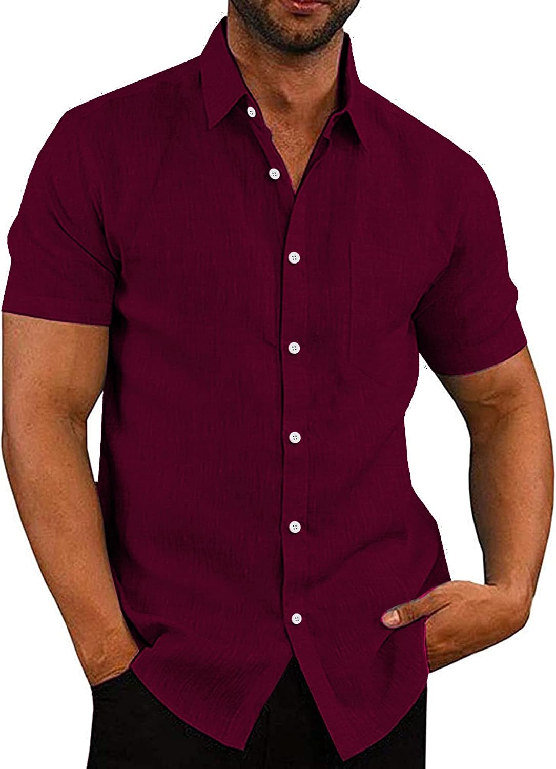 Men's Casual Button Down Shirts Short Sleeve Linen Shirts Summer Beach Dress Shirt
