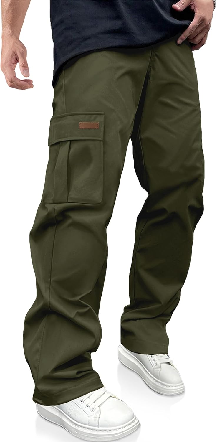 Men's Casual Cargo Pants Drawstring Hiking Workout Tactical Joggers Sweatpants for Men with Pockets
