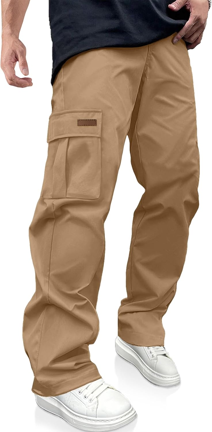 Men's Casual Cargo Pants Drawstring Hiking Workout Tactical Joggers Sweatpants for Men with Pockets