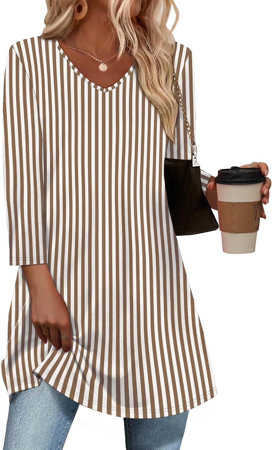 3/4 Length Sleeve Womens Tops Dressy Casual Plus Size Tunics to Wear with Leggings