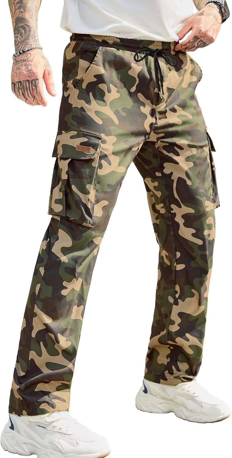 Men's Casual Cargo Pants Drawstring Hiking Workout Tactical Joggers Sweatpants for Men with Pockets