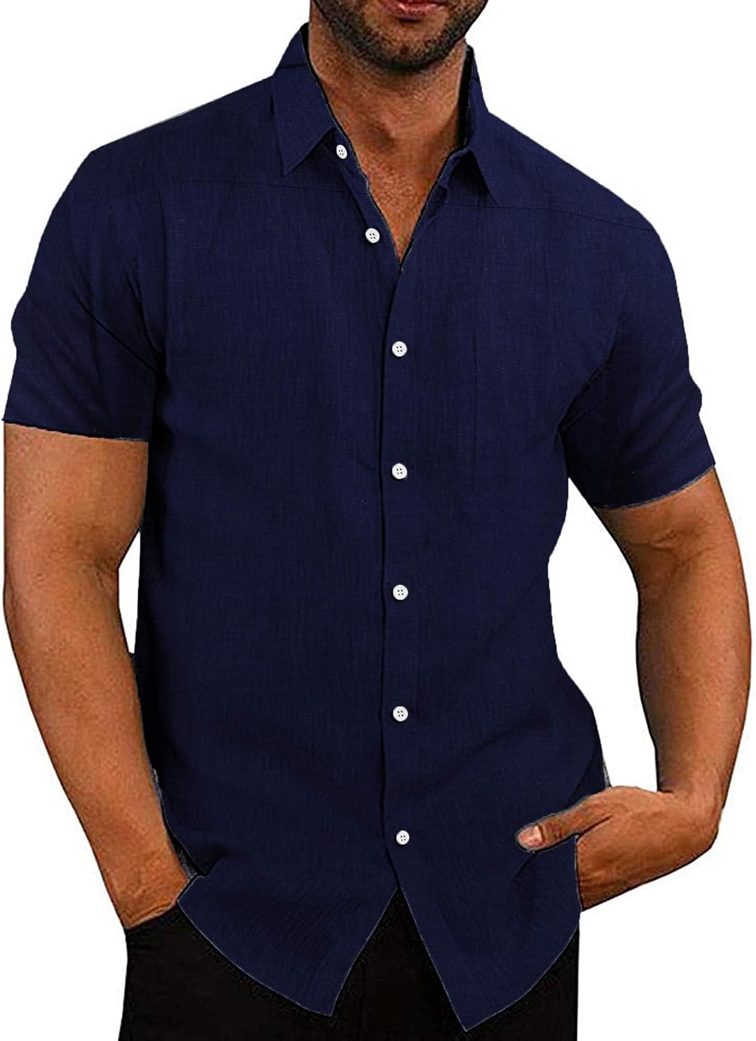 Men's Casual Button Down Shirts Short Sleeve Linen Shirts Summer Beach Dress Shirt