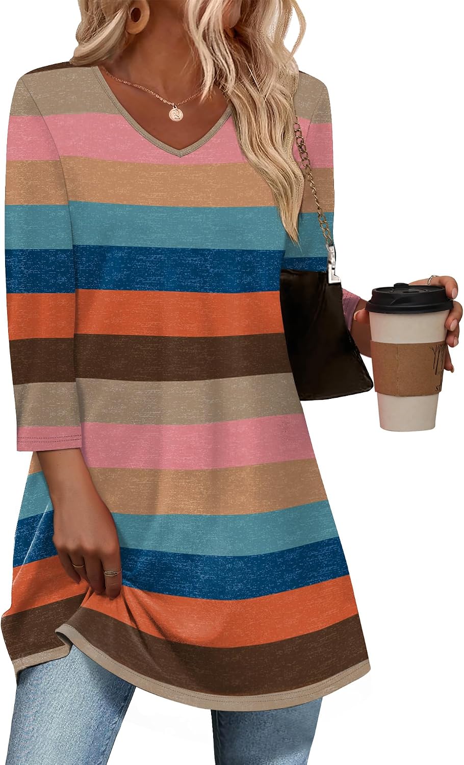 3/4 Length Sleeve Womens Tops Dressy Casual Plus Size Tunics to Wear with Leggings
