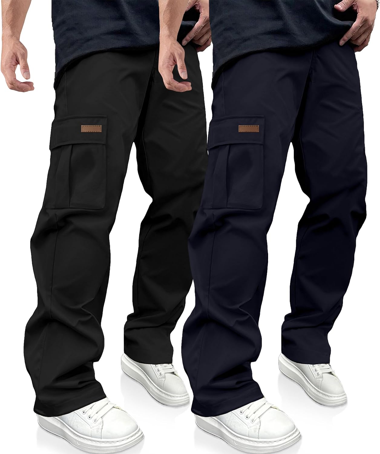 Men's Casual Cargo Pants Drawstring Hiking Workout Tactical Joggers Sweatpants for Men with Pockets