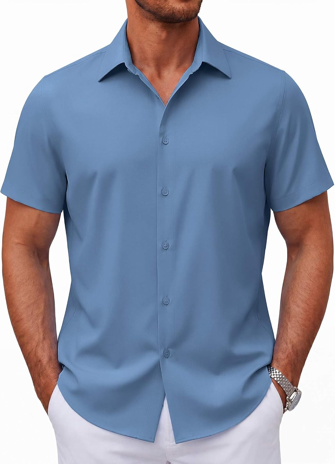 Mens Short Sleeve Button Down Shirts Casual Summer Shirt Untucked Dress Shirts