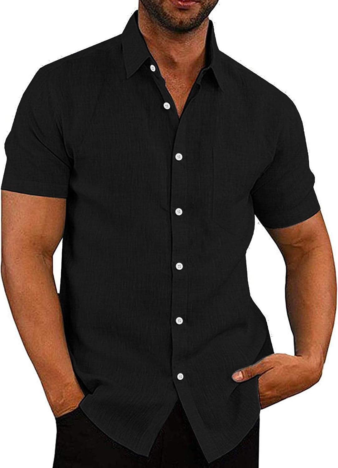 Men's Casual Button Down Shirts Short Sleeve Linen Shirts Summer Beach Dress Shirt