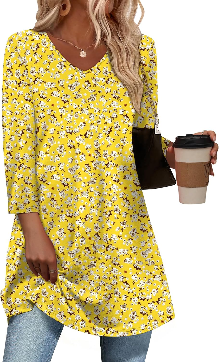 3/4 Length Sleeve Womens Tops Dressy Casual Plus Size Tunics to Wear with Leggings