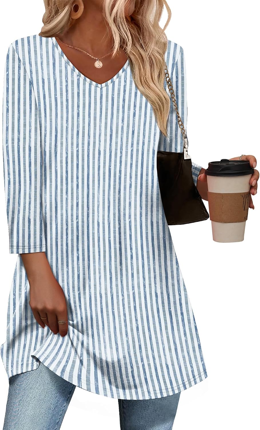 3/4 Length Sleeve Womens Tops Dressy Casual Plus Size Tunics to Wear with Leggings