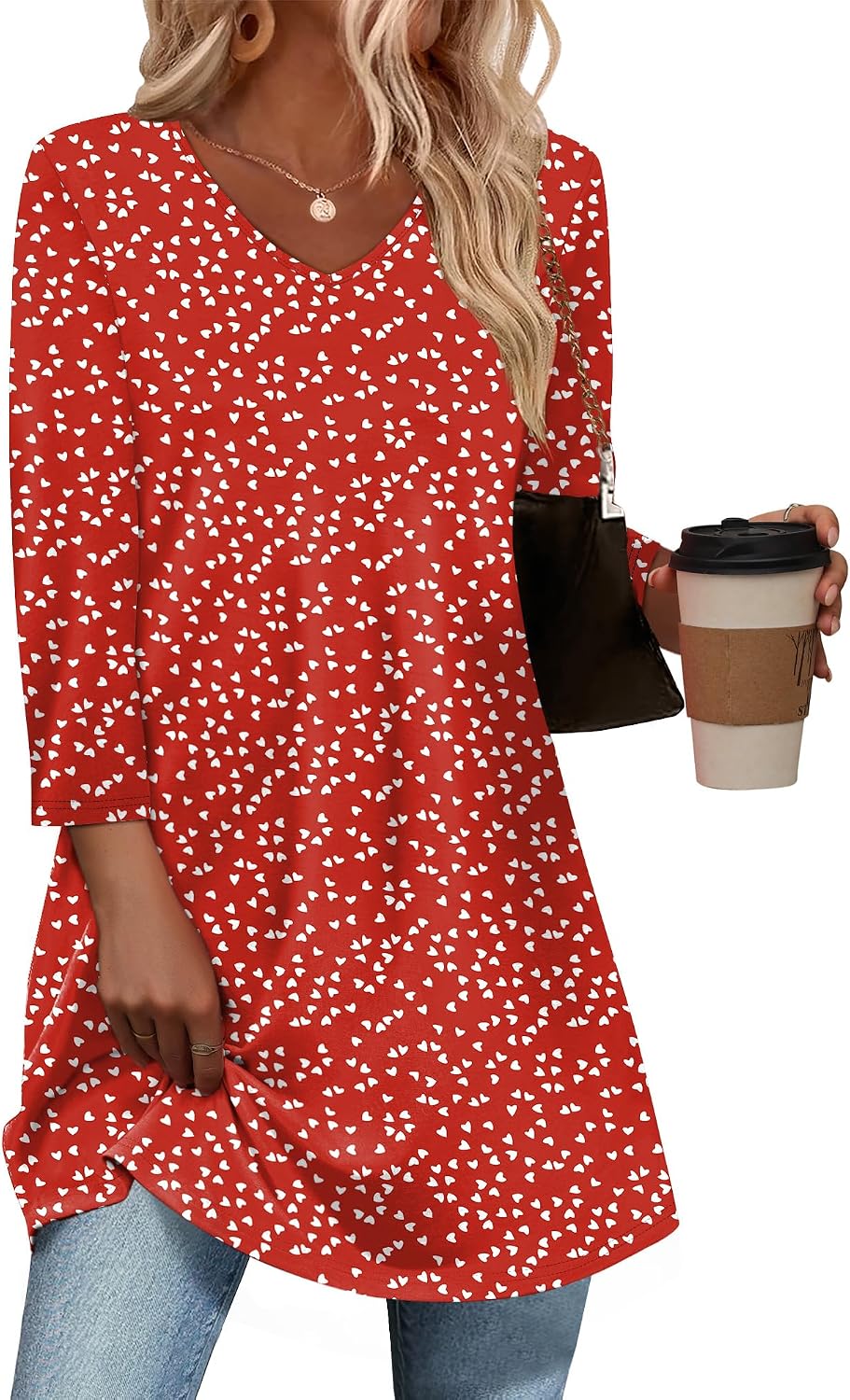 3/4 Length Sleeve Womens Tops Dressy Casual Plus Size Tunics to Wear with Leggings