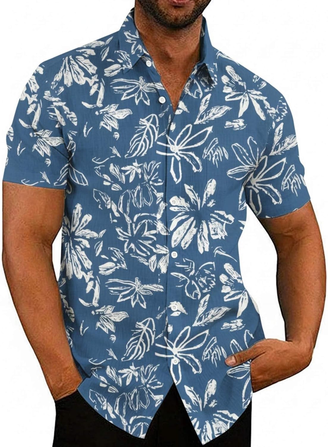 Men's Casual Button Down Shirts Short Sleeve Linen Shirts Summer Beach Dress Shirt