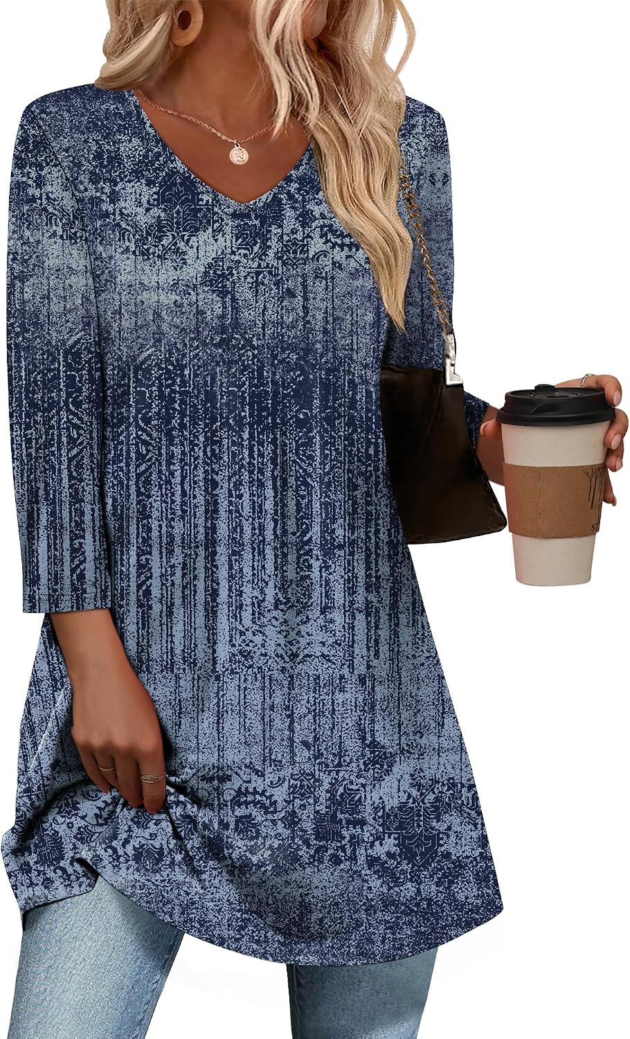 3/4 Length Sleeve Womens Tops Dressy Casual Plus Size Tunics to Wear with Leggings