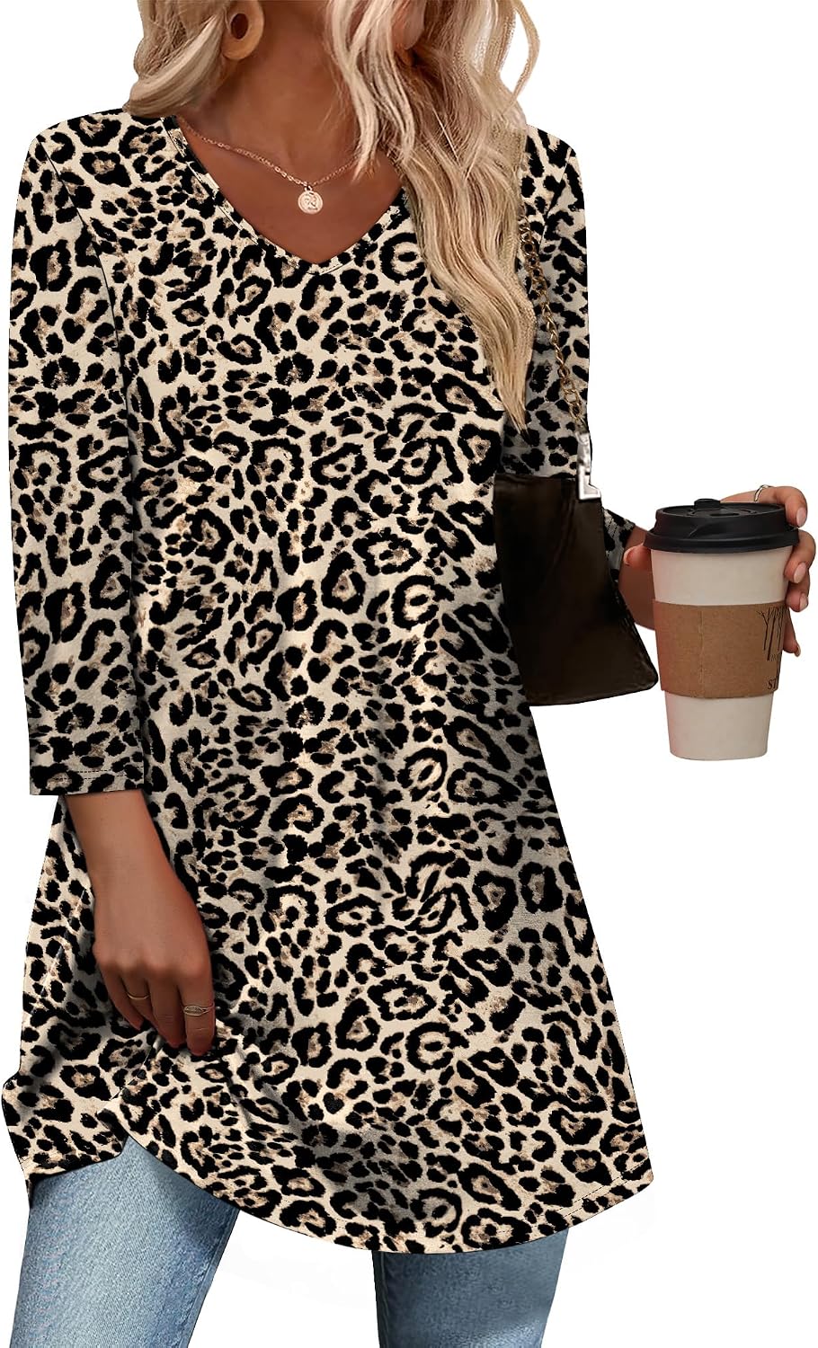 3/4 Length Sleeve Womens Tops Dressy Casual Plus Size Tunics to Wear with Leggings