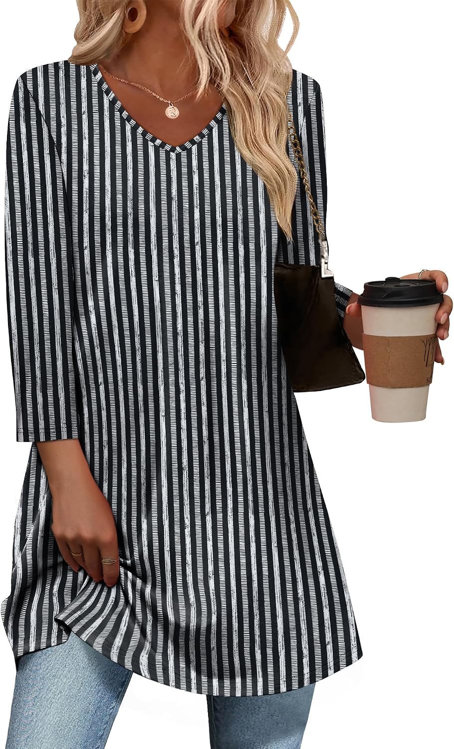 3/4 Length Sleeve Womens Tops Dressy Casual Plus Size Tunics to Wear with Leggings