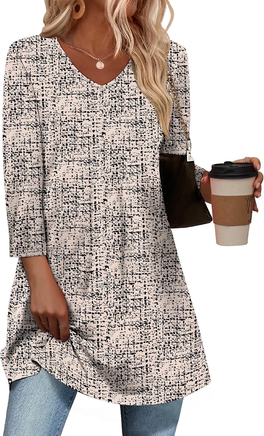3/4 Length Sleeve Womens Tops Dressy Casual Plus Size Tunics to Wear with Leggings