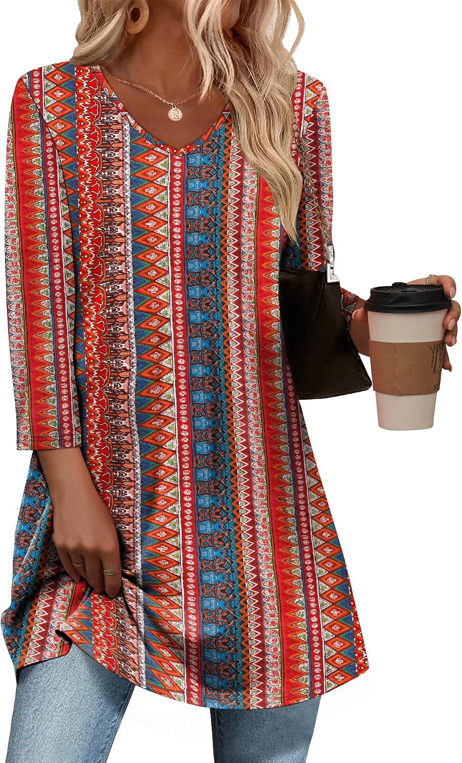 3/4 Length Sleeve Womens Tops Dressy Casual Plus Size Tunics to Wear with Leggings