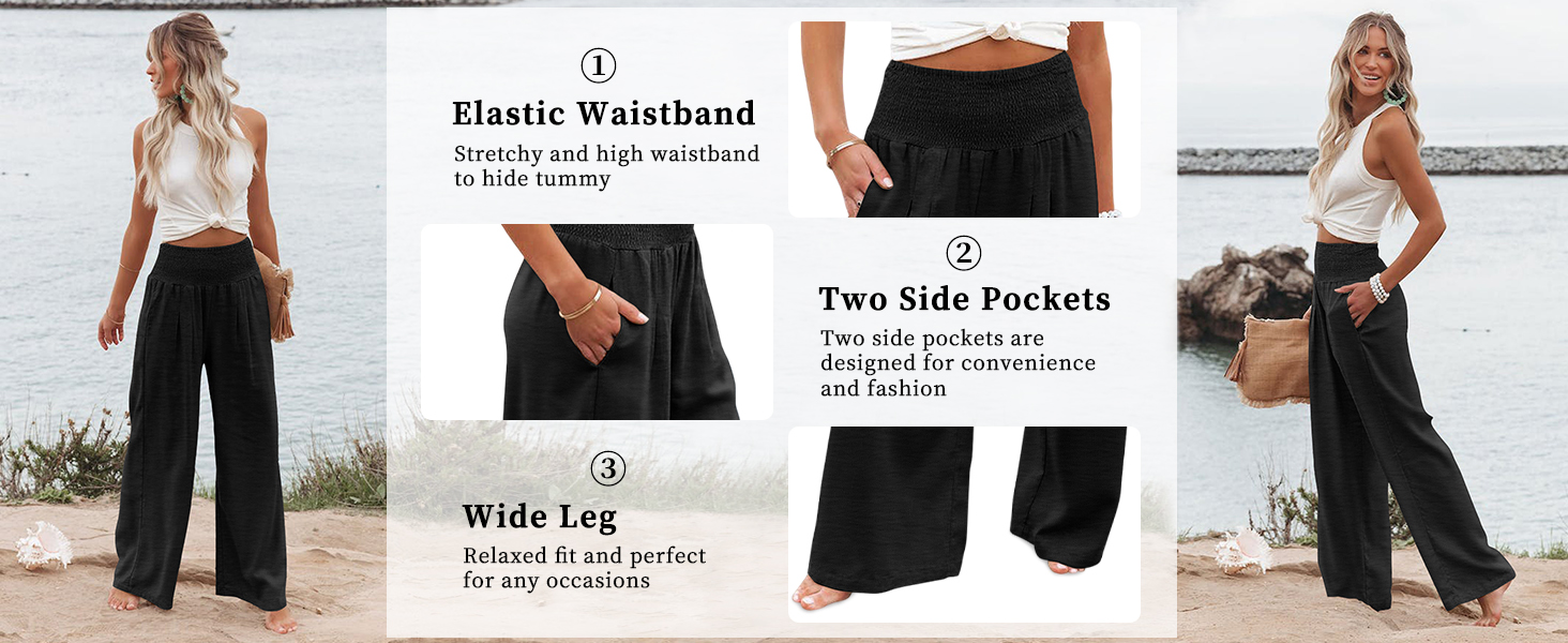 Womens Beach Vacation Wide Leg Pants High Waist Palazzo Pants